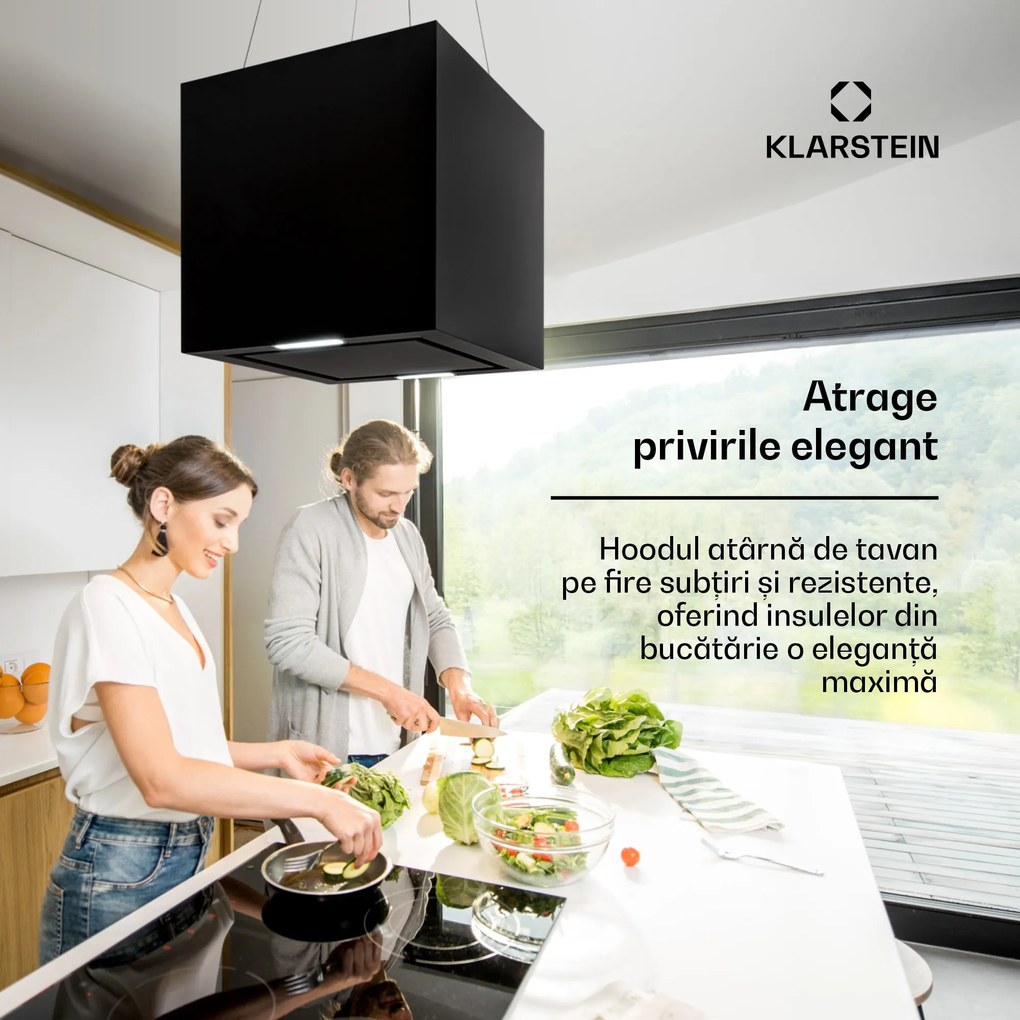 Klarstein Kronleuchter, hota tip insulă, 596 m³ / h, panou LED, clasa de eficiență energetică A