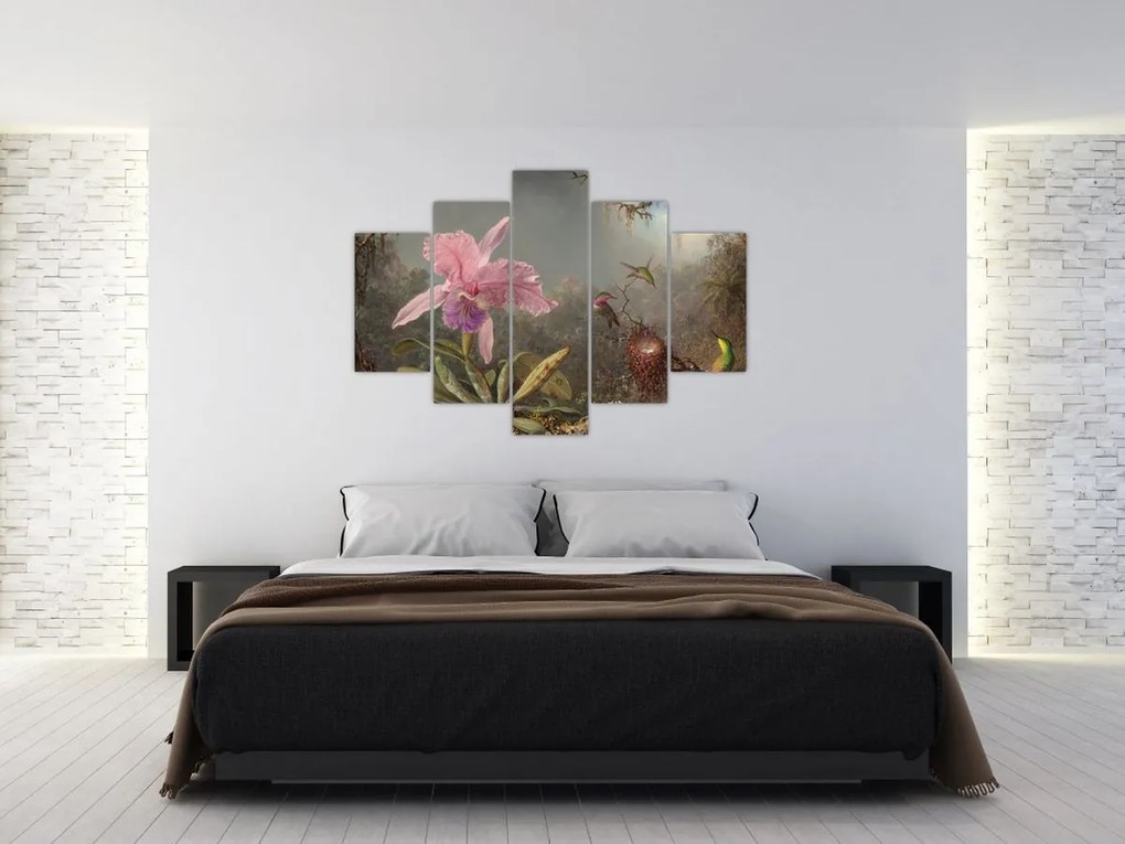 Tablou - Martin Johnson Heade, Cattleya Orchid and Three Hummingbirds, reproducere (150x105 cm)