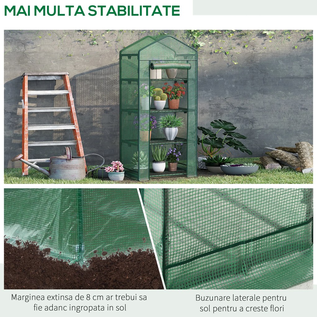 Outsunny Sera de Gradina pentru plante, fructe, legume cu 4 Rafturi din Metal, gradinarit 69x49x158cm, Verde | Aosom Ro