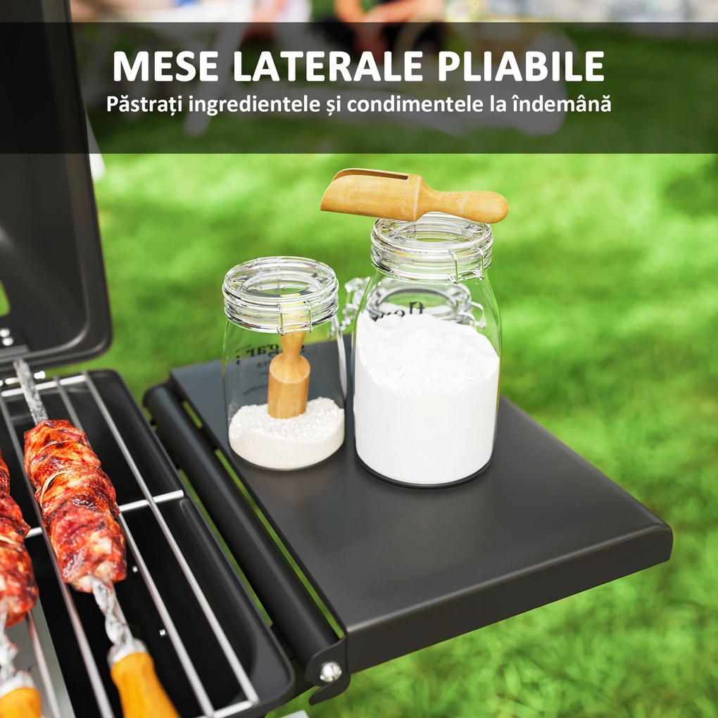 Outsunny Barbecue pe Gaz 2 Arzătoare, 2 Rafturi, Capac și Termometru Negru | Aosom Romania