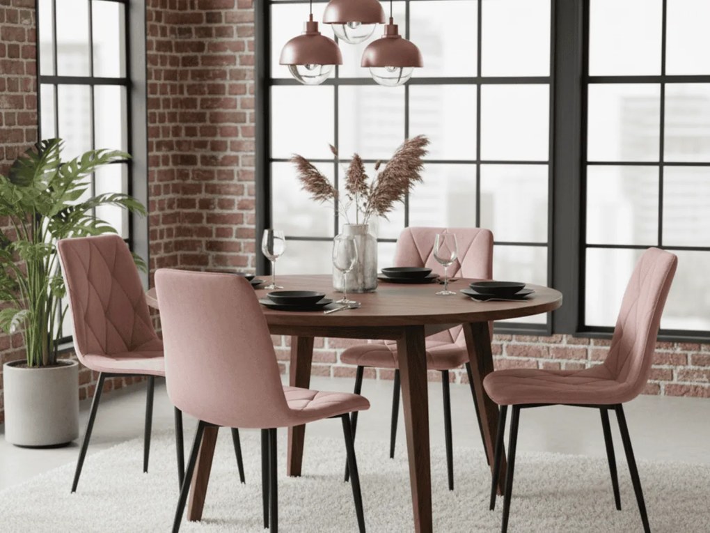 Roz scaun bucatarie LIBRA din catifea cu picioare negre