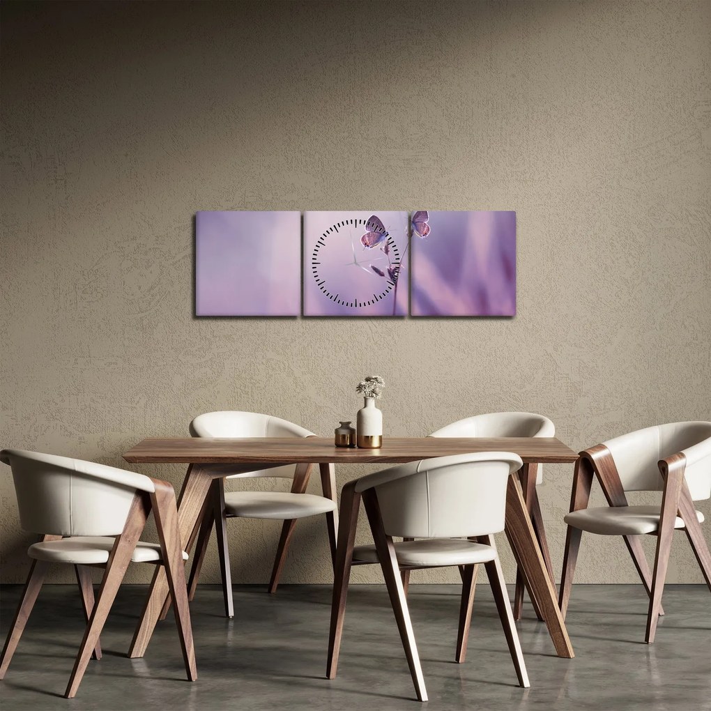 Tablou - Fluturi mov (cu ceas) (90x30 cm)