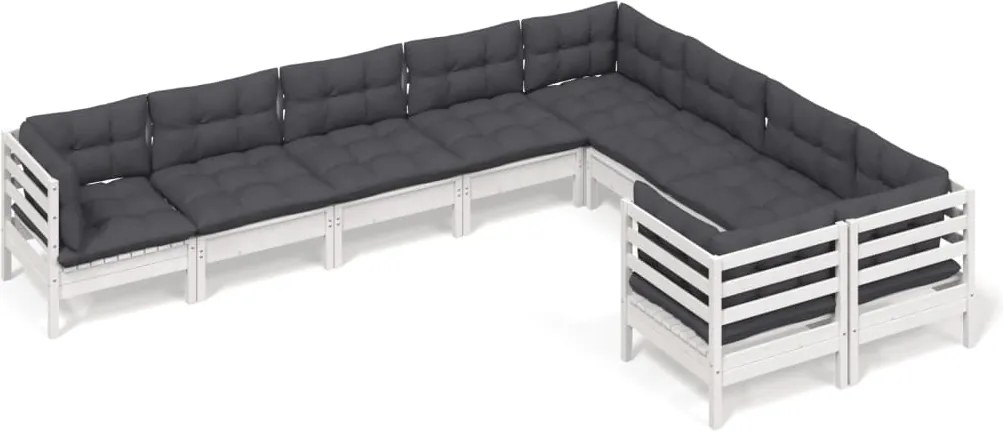 vidaXL Set mobilier de grădină cu perne, 9 piese, alb, lemn de pin