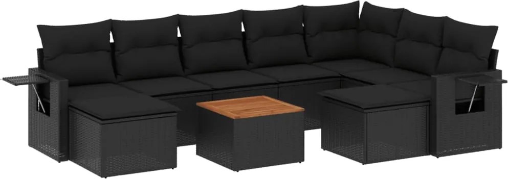 vidaXL Set canapele de grădină cu perne, 10 piese, negru, poliratan