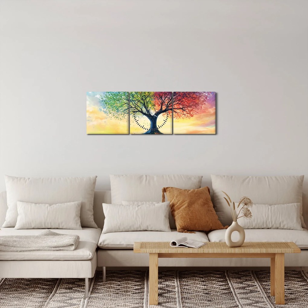 Tablou – Arbore pictat al anotimpurilor (cu ceas) (90x30 cm)
