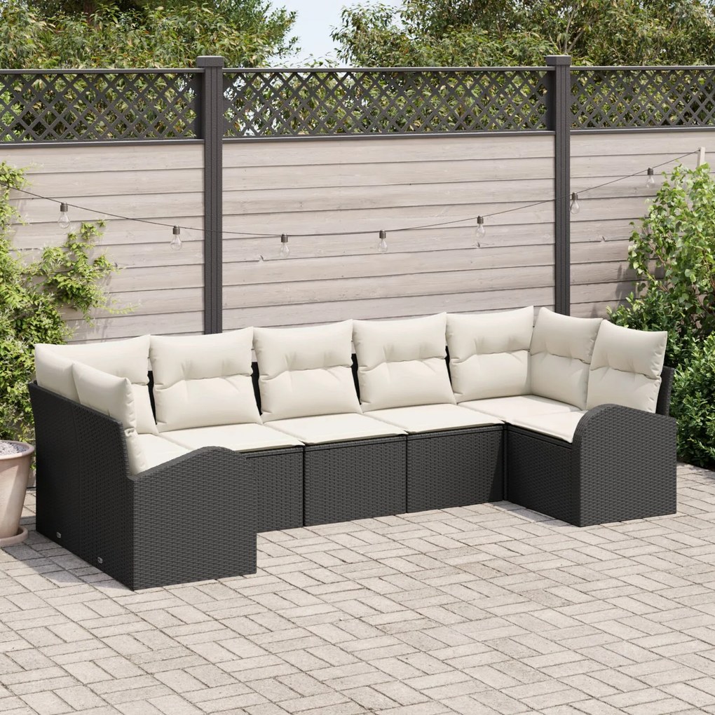 vidaXL Set de canapea de grădină cu 7 piese și perne Poly Rattan Negru
