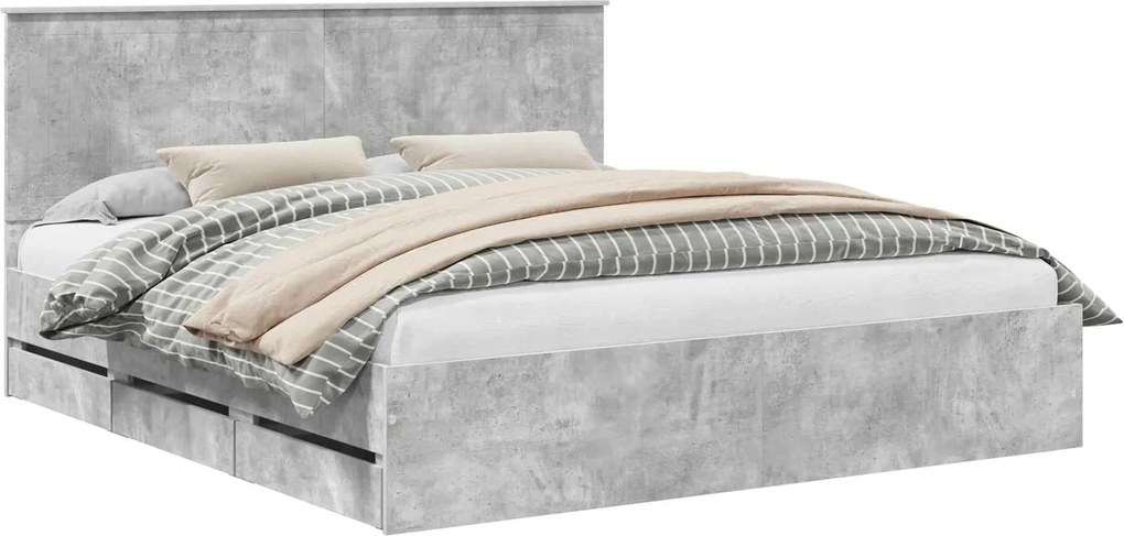 vidaXL Cadru de pat Gri din beton 180 x 200 cm Lemn Ingineresc
