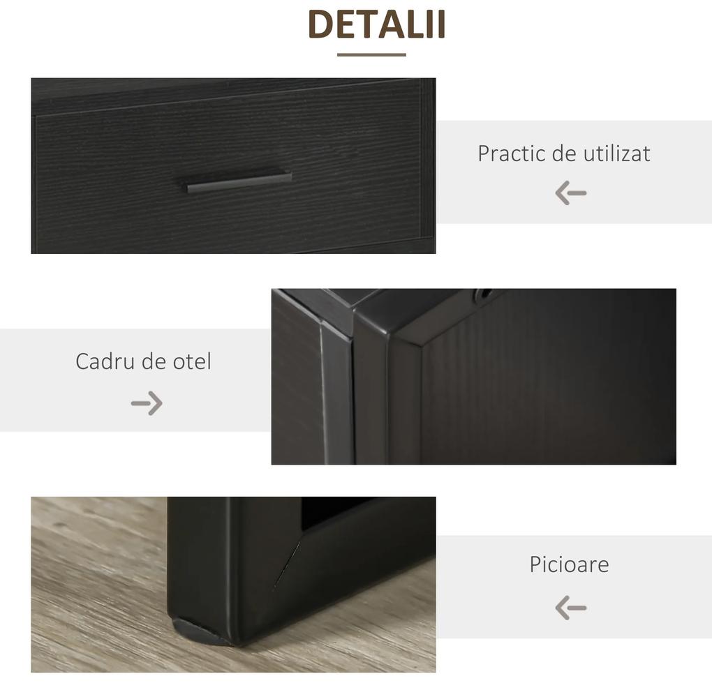 Noptiere Elegante Set 2 Bucăți HOMCOM Negre cu Sertar și Raft pentru Depozitare în Dormitor 45x40x60cm | Aosom Romania