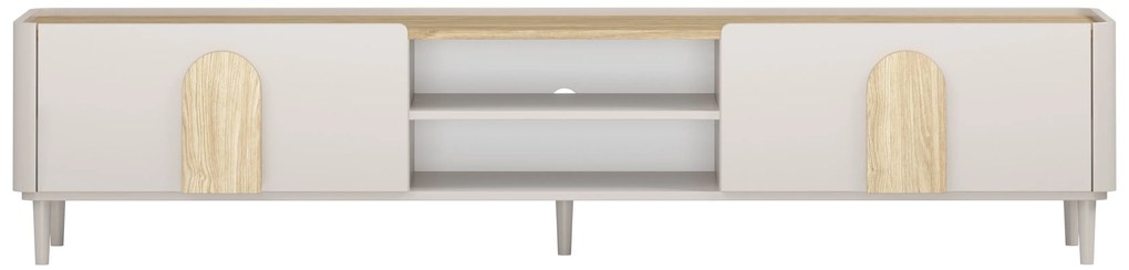 Comodă TV Amilio 220 cm cu sertar - cashmere / stejar uleiat / mânere stejar deschis