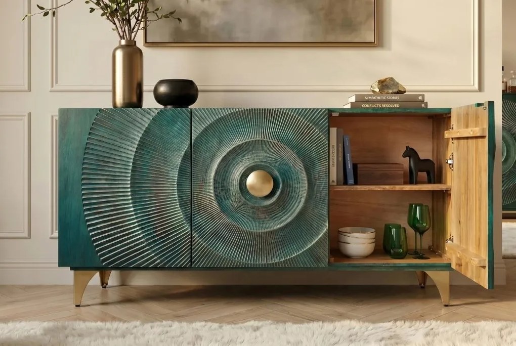 Comoda design vintage Golden Sunset 140cm turcoaz