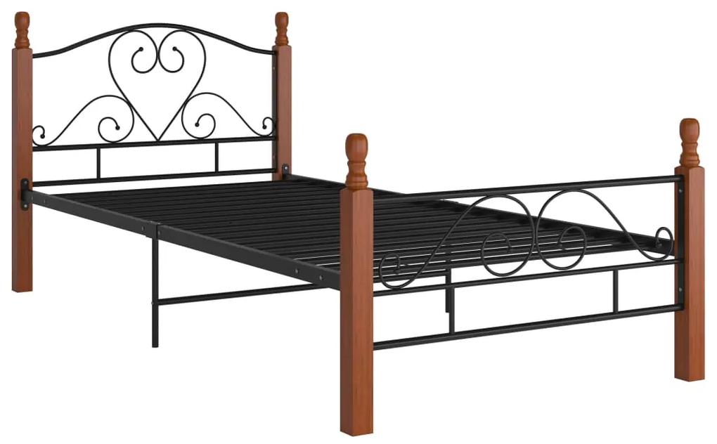 Cadru de pat, negru, 100x200 cm, metal black and dark wood, 100 x 200 cm