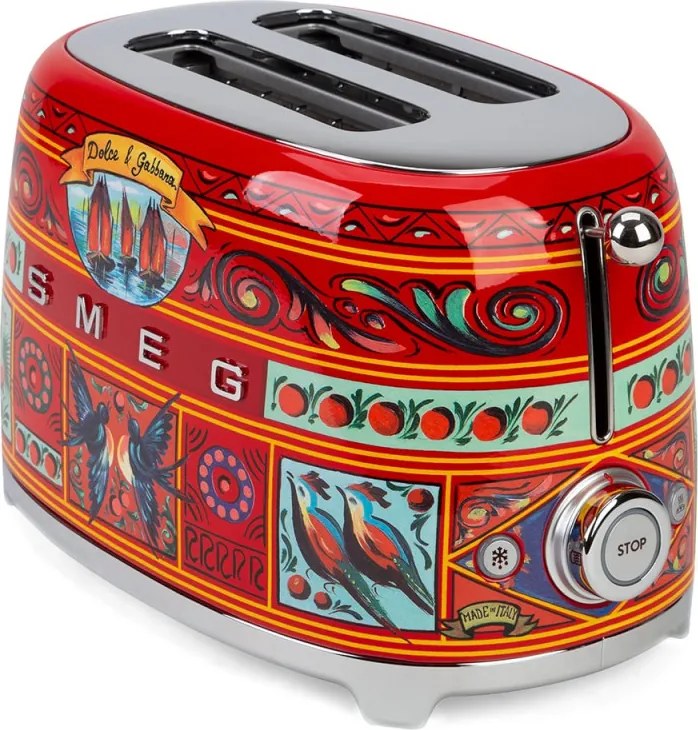 Prajitor de paine SMEG Dolce & Gabbana Sicily is my Love! TSF01DGEU, 950 W, 2 felii, 6 trepte, Tava pentru firimituri, Cablu integrat, Otel inoxidabil, Multicolor