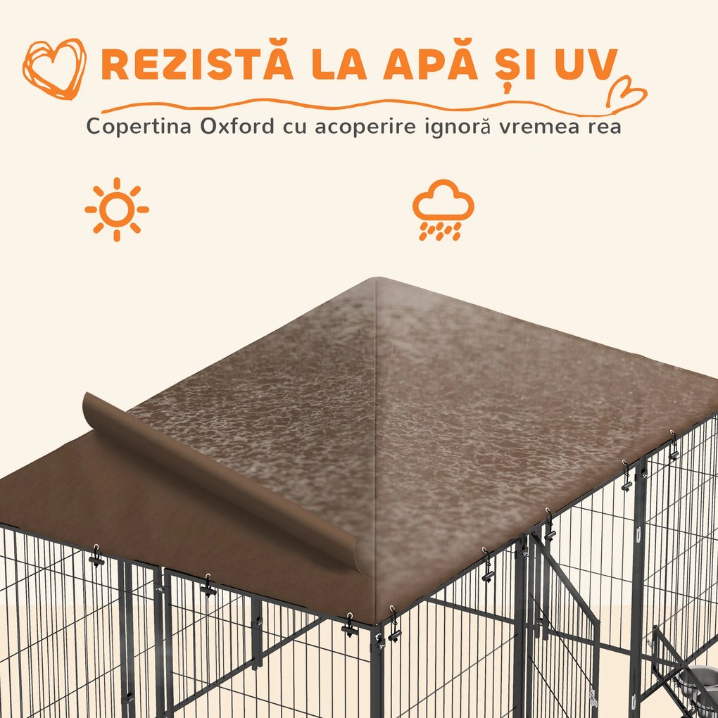 Pawhut Gard Metalic pentru Caini – Cu Usa pentru Bol &amp; Husa Oxford | Aosom Romania