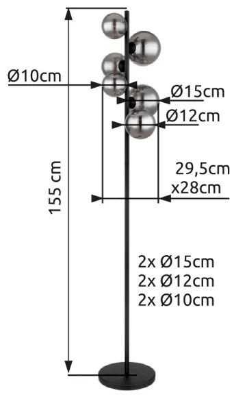 Lampadar LED Globo 56133-6S RIHA 6xG9/3,5W/230V fumuriu/negru