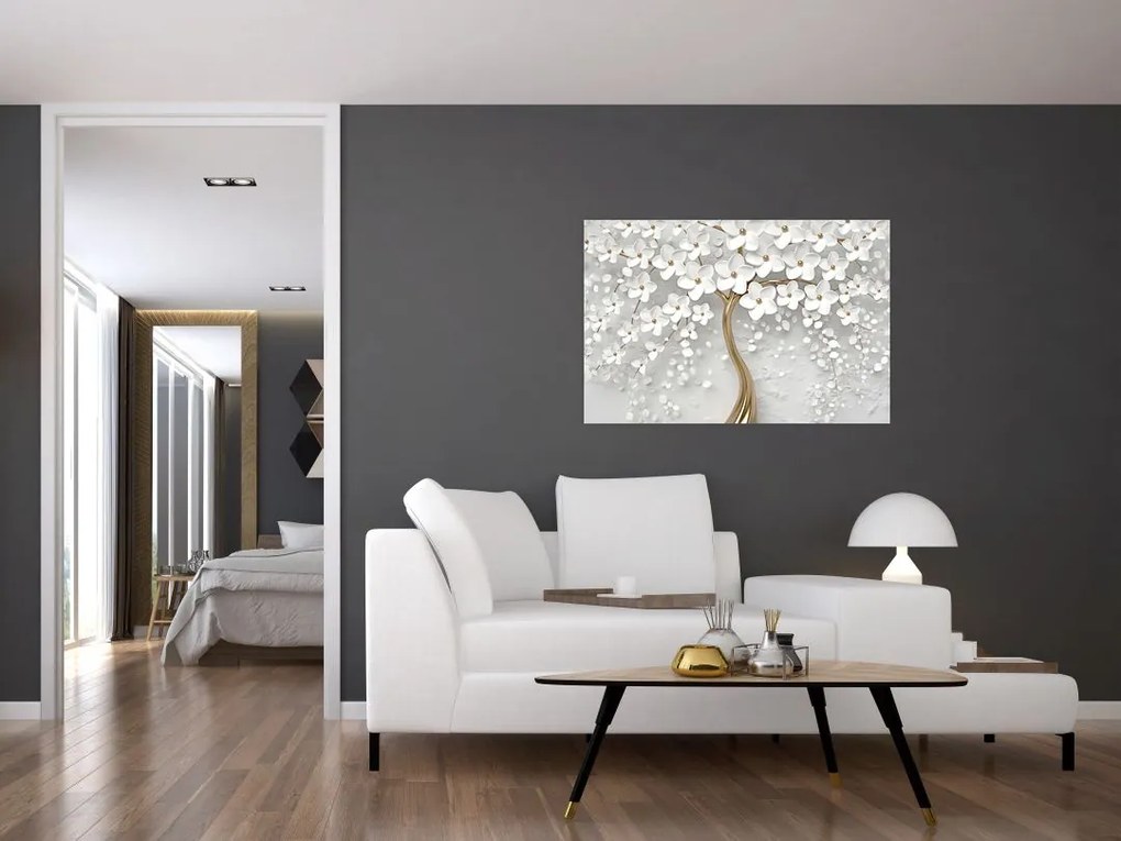 Tablou cu copac alb cu flori (90x60 cm)