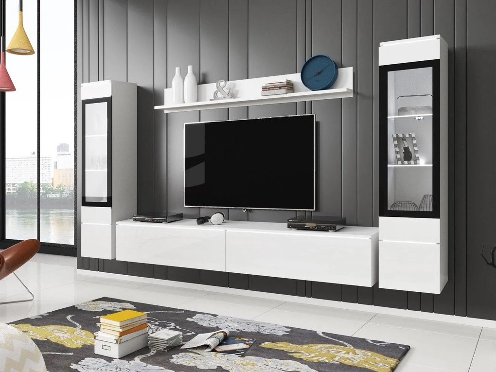 Mobilier living Selwyn II (Alb + Alb lucios ) (iluminat LED Alb). 1054052