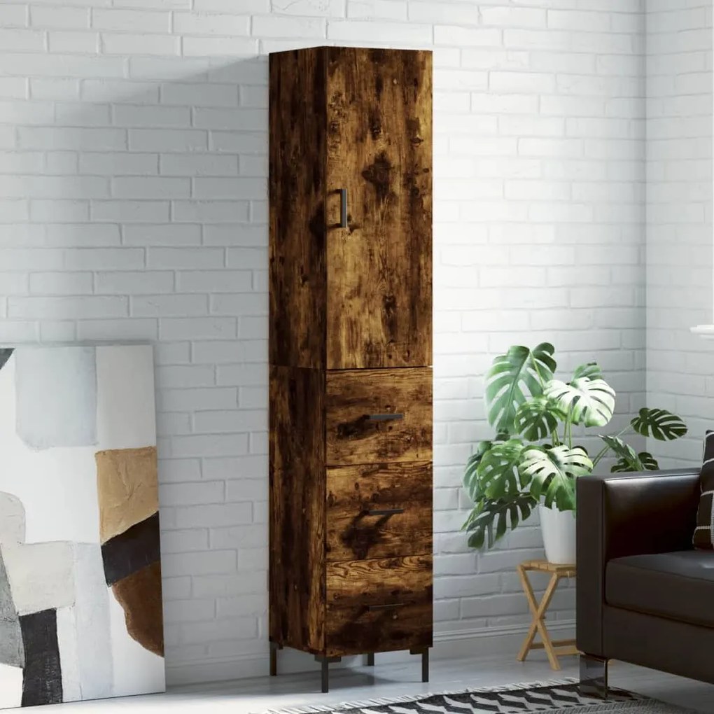 vidaXL Dulap înalt, stejar fumuriu, 34,5x34x180 cm, lemn prelucrat