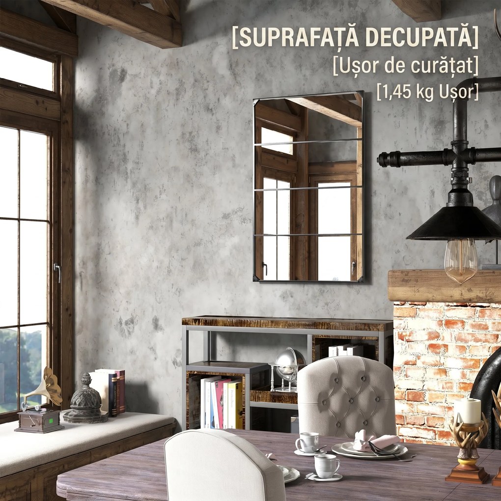 HOMCOM Oglindă Industrială de Perete, Oglindă Dreptunghiulară cu Ramă Metalică, Oglindă Decorativă, 109x2x69 cm, Negru | Aosom Romania