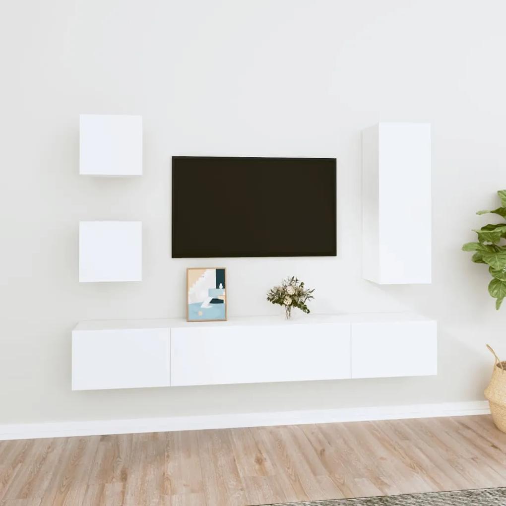 Set dulap TV, 5 piese, alb, lemn prelucrat 5, Alb, 80 x 30 x 30 cm