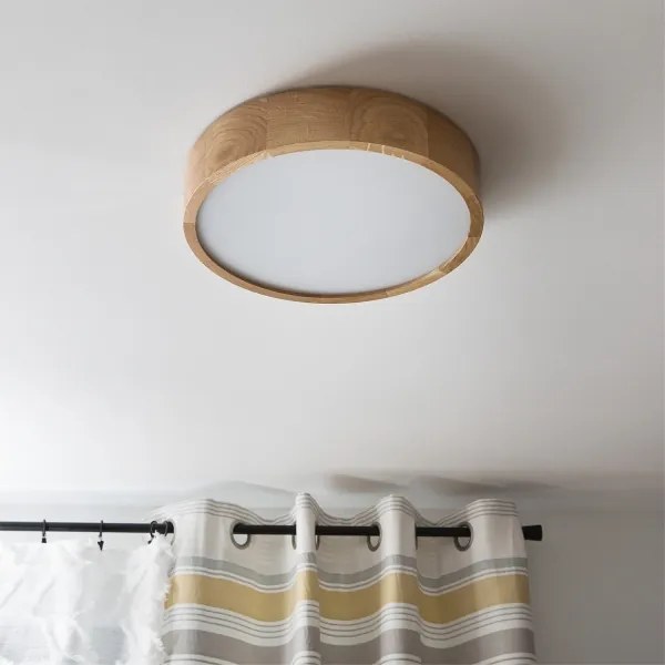 Brilagi CARVALHO Lampă de plafon LED RGBW dimmabilă, 2xE27/9W/230V, Wi-Fi, finisaj stejar, diam. 37,5 cm