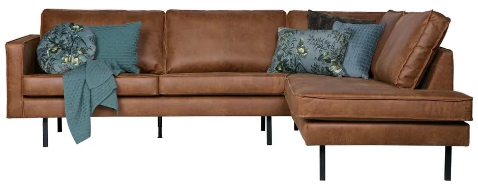 Colțar maro cu tapițerie din imitație de piele (cu colț pe partea dreaptă/în formă de ”L”) Rodeo – WOOOD