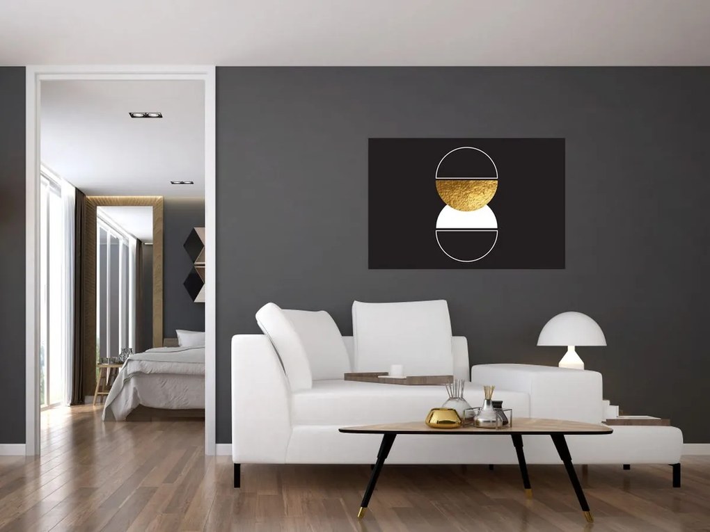 Tablou - Abstracție de aur și negru N⁰2 (90x60 cm)