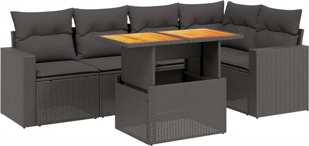 vidaXL Set mobilier de grădină cu perne, 6 piese, negru, poliratan