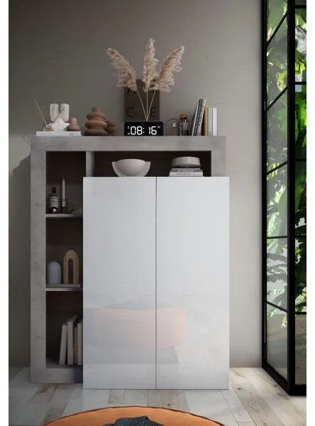 Dulap LENOR alb/gri beton