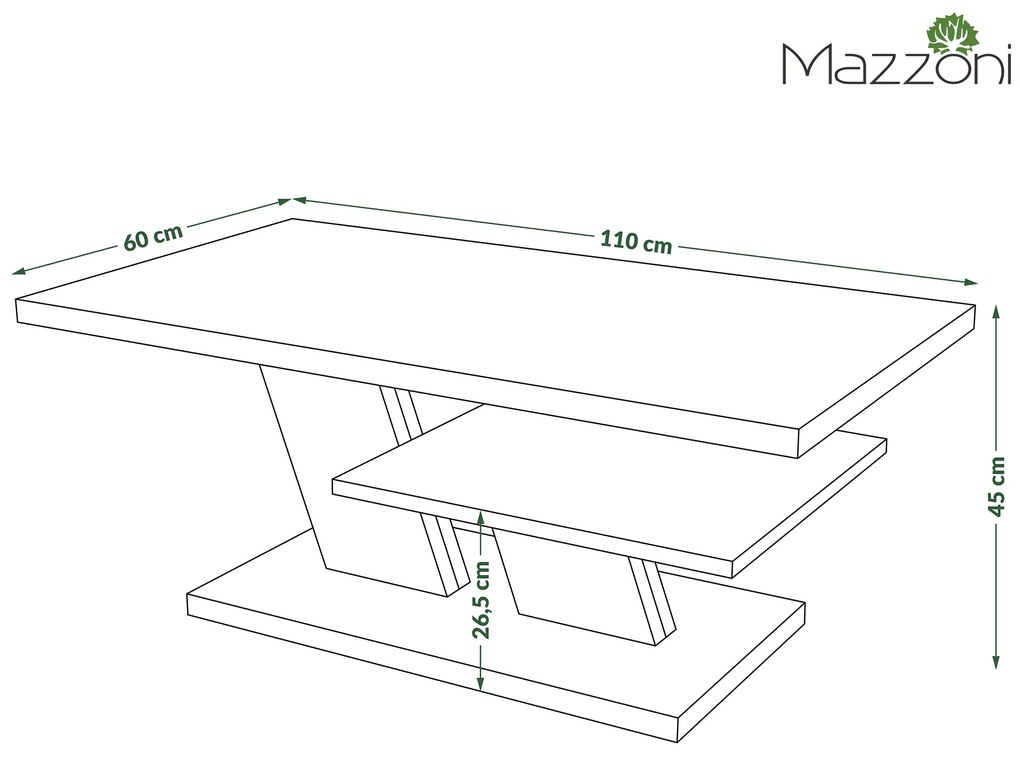 Mazzoni CLIFF Negru Luciu/Stejar Craft Auriu - MĂSUȚĂ DE CAFEA MODERNĂ