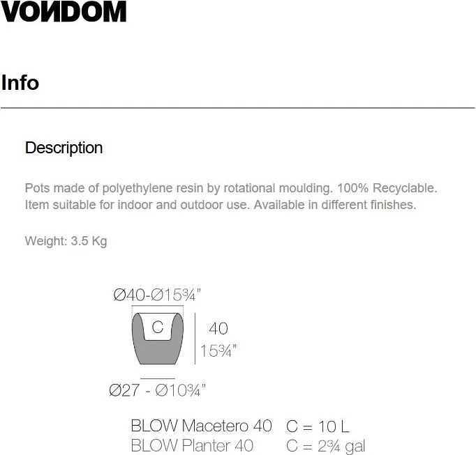 Ghiveci plante, flori design decorativ modern pentru amenajari interioare si exterioare, BLOW PLANTER 55017R Vondom