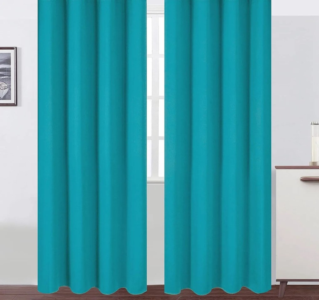 Draperie material tip Blackout culoare Turcoaz Inchis cu rejansa pentru sina sau galerie, carlige sina by SeReDesign