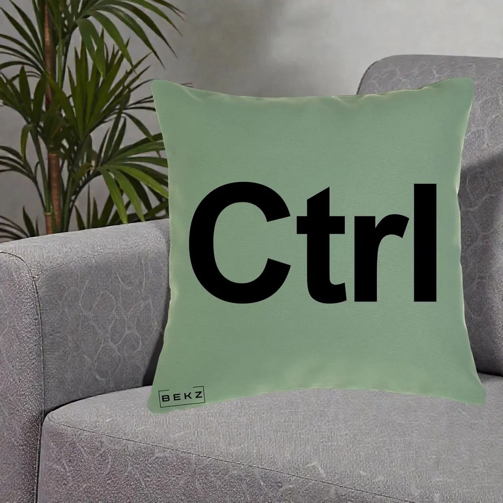 Perna Personalizata Tasta Ctrl Tipografie Bold, 40x40 cm, Verde, Husa Detasabila, Perna Inclusa, BEKZ®