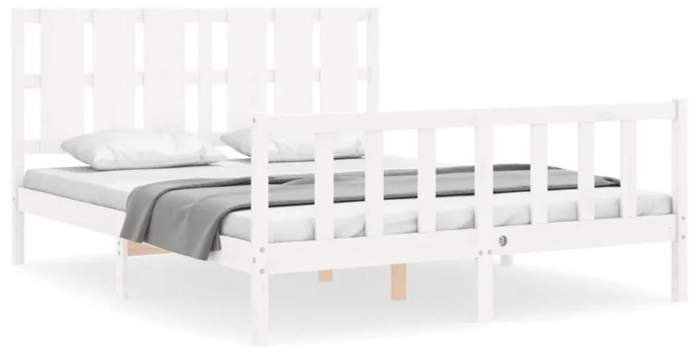 3192237 vidaXL Cadru de pat cu tăblie, alb, king size, lemn masiv