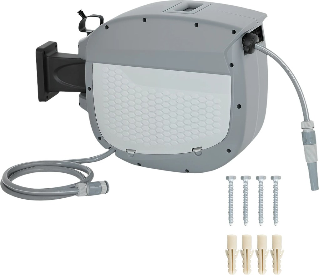 Outsunny Tambur furtun cu furtun de grădină 30 m, cutie pivotantă 180° cu înfășurare automată și blocare | Aosom Romania