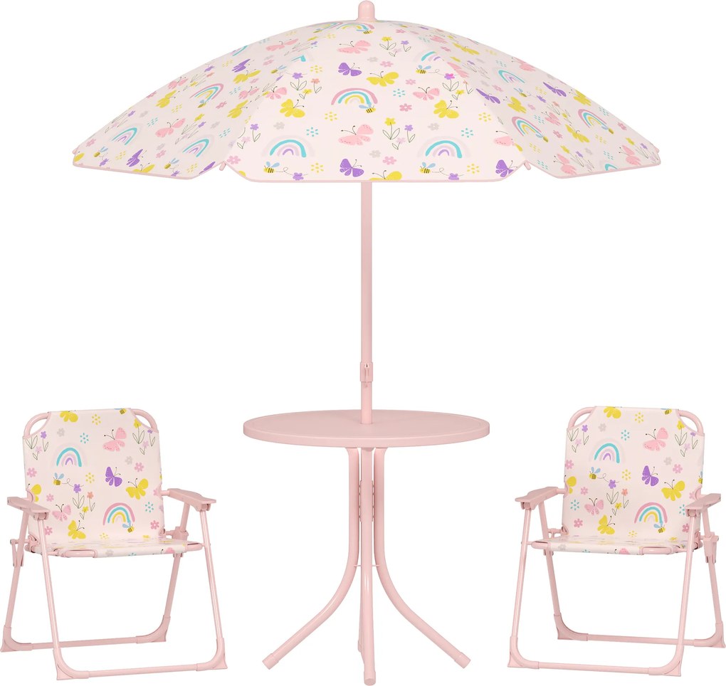AIYAPLAY Set de Mobilier de Grădină din 4 Piese cu Masă, Scaune și Umbrelă de Soare Reglabilă, 50xΦ49,5 cm, Roz | Aosom Romania