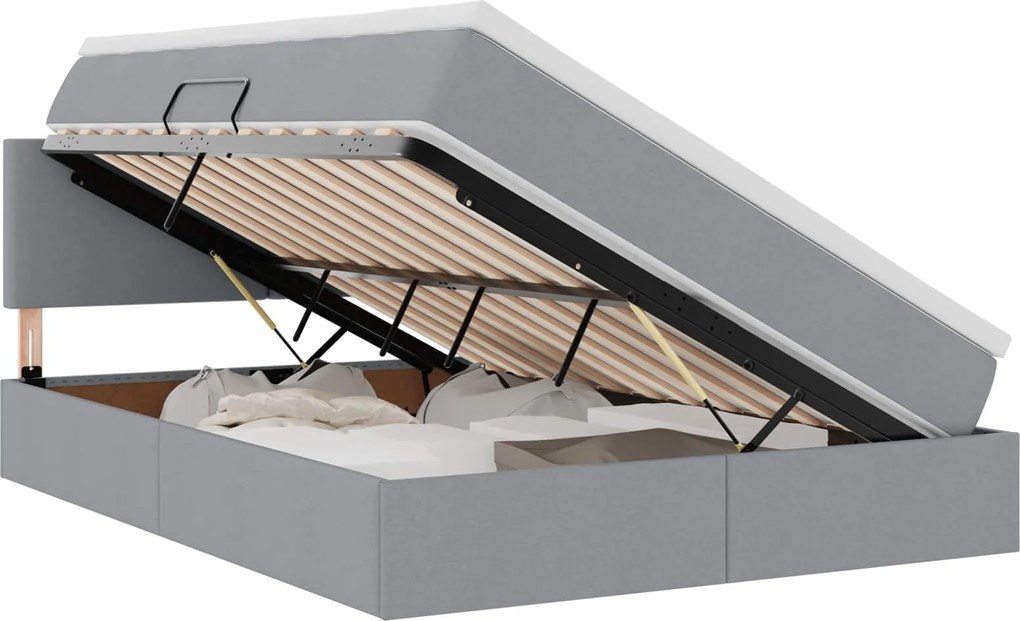 vidaXL Pat cu saltea și spațiu de depozitare Gri deschis 140 x 190 cm