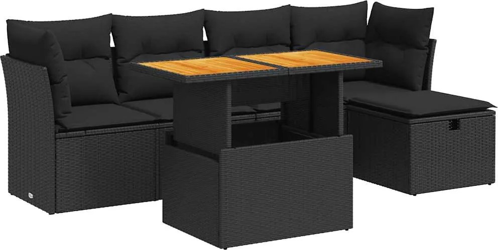 vidaXL Set mobilier grădină perne 6 piese negru poliratan/lemn acacia