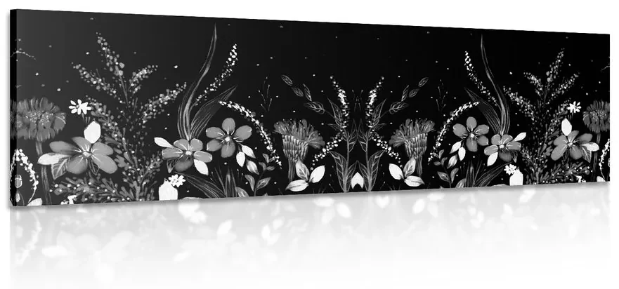 Tablou cu ornament floral în design alb-negru
