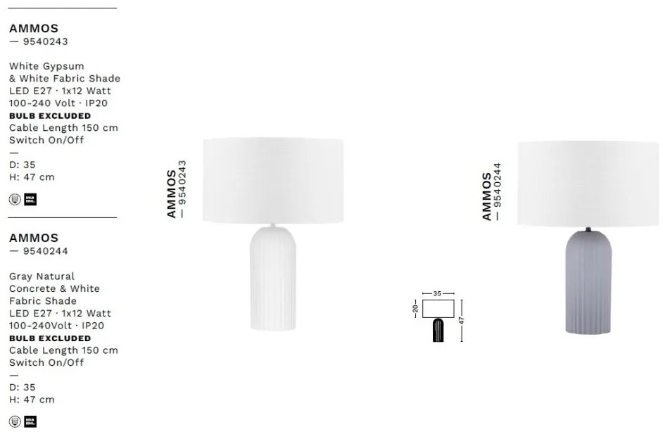 Veioza/Lampa de masa decorativa AMMOS alb