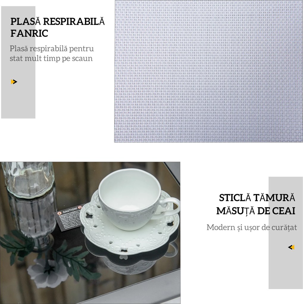 Outsunny Set 2 Sezlonguri de Gradina si 1 Masuta cu Raft din Sticla Negru | Aosom Romania