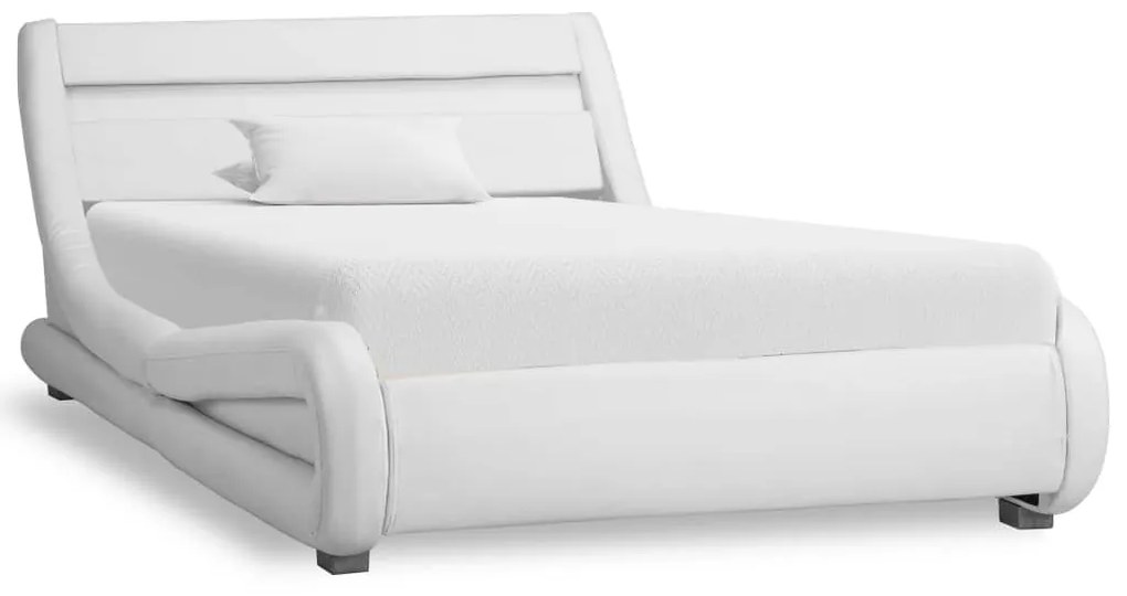 285733 vidaXL Cadru de pat cu LED, alb, 100 x 200 cm, piele ecologică