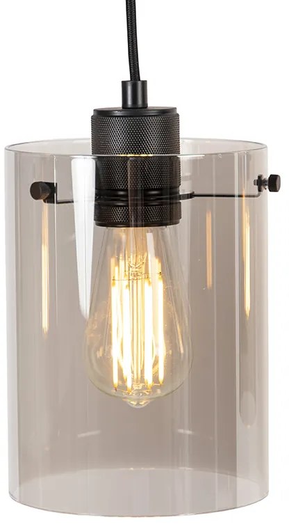 Lampă suspendată inteligentă neagră cu sticlă fumurie, inclusiv 4 WiFi ST64 - Dome