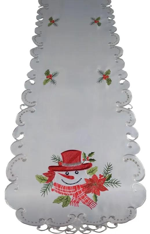 Traversa pentru masa gri de Crăciun cu broderie de om de zăpadă Lățime: 40 cm | Lungime: 85 cm
