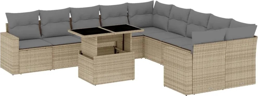 vidaXL Set canapele de grădină cu perne, 11 piese, bej, poliratan