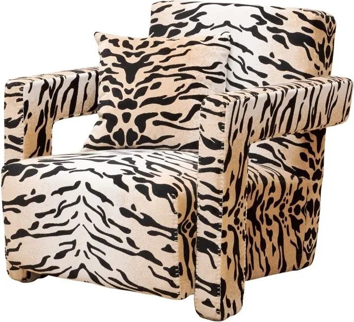 Fotoliu lounge statement din catifea animal print cu structură din lemn de pin, „Wild Touch”