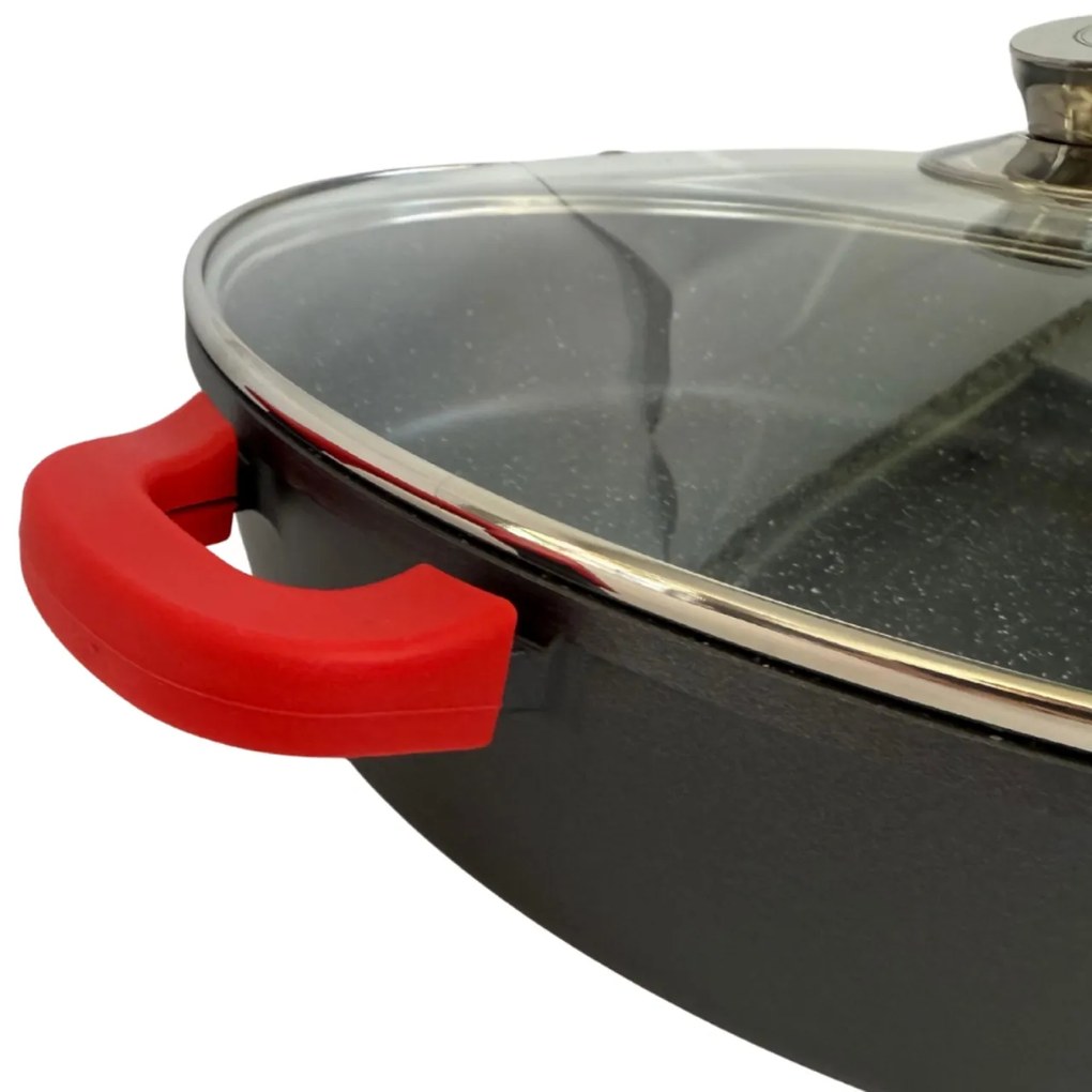 RESIGILAT - Cratita marmorata cu capac 36 CM RL-BR36ML Royalty Line - culoare neagra, compatibila inductie