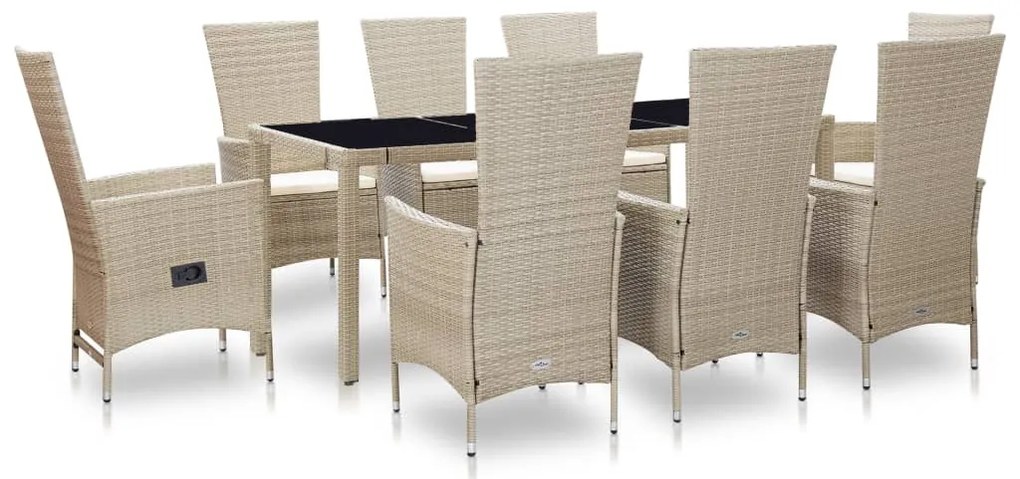 vidaXL Set mobilier de exterior cu perne, 9 piese, bej, poliratan