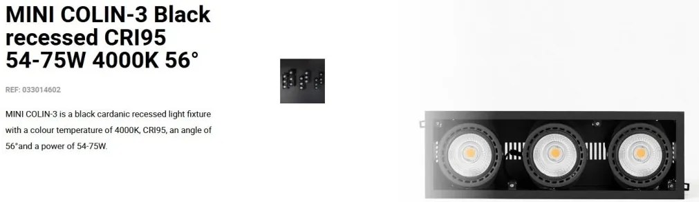 Spot LED incastrabil MINI COLIN-3 Black recessed CRI95 54-75W 4000K 56°