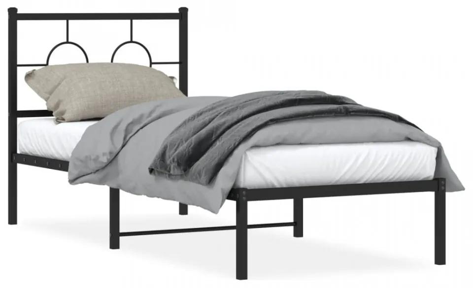 Cadru de pat metalic cu tăblie, negru, 80x200 cm