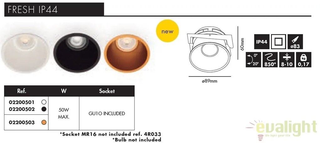 Spot incastrabil modern FRESH negru 02200502